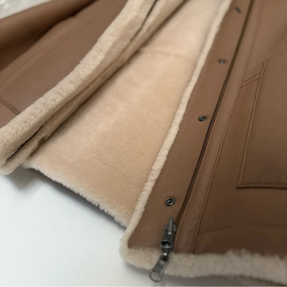 VINCE Reversible Leather and Shearling Jacket - Picture 8 of 11